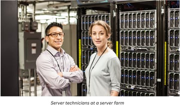 server technicians at a server farm